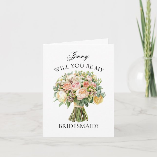 Boho Peonies Bouquet Bridesmaid Proposal Invitation (Front)
