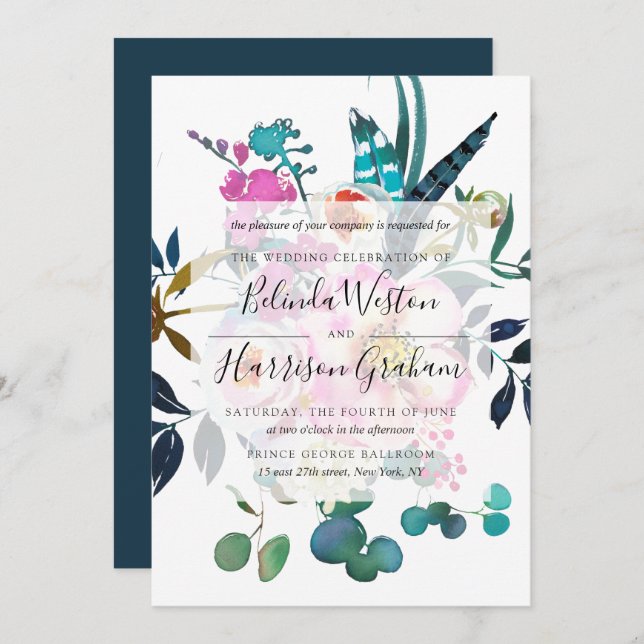Boho Peonies Floral Wedding Invitation (Front/Back)