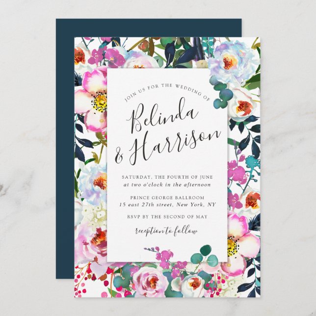 Boho Peonies Frame Wedding Invitation (Front/Back)