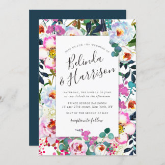 Boho Peonies Frame Wedding Invitation