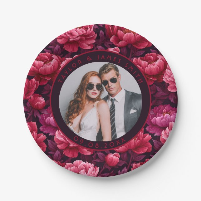 Boho Peonies Plates For Wedding Reception Party (Front)