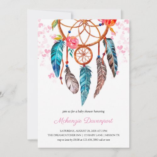 Boho peony Floral Dreamcatcher Girl Baby Shower Invitation