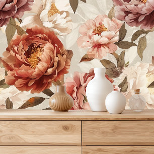 Boho Peony Floral Wallpaper
