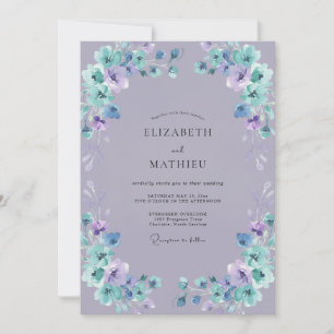 Boho Periwinkle Teal Painted Wedding Invitation