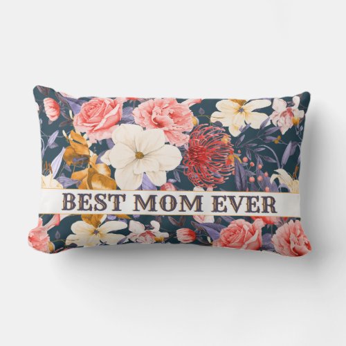 Boho Personalized Floral Best Mom Ever Lumbar Pillow