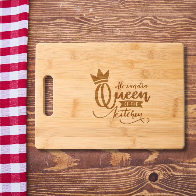 Boho Personalized Mum Queen of the Kitchen Engraved Cutting Board (Creator Uploaded)