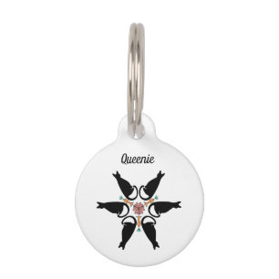 Boho Personalized Phone Black Cats Flower Mandala Pet ID Tag