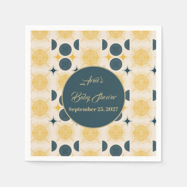 Boho Personalized Sun Moon Stars Blue Yellow Napkins (Front)