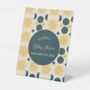 Boho Personalized Sun Moon Stars Blue Yellow Pedestal Sign