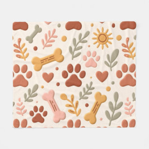 Boho Pet Blanket Cozy Paw Print & Heart Design