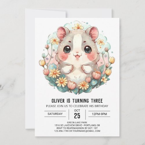 Boho Pet Party Hamster Birthday Invitation
