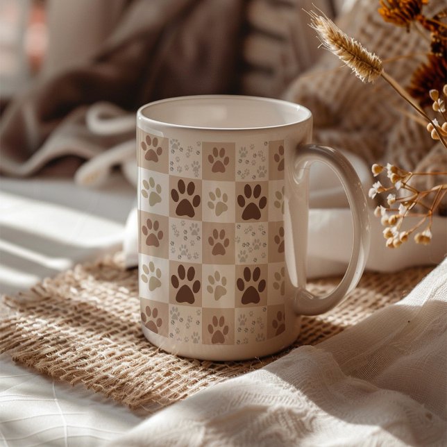 Boho Pet Paw Checkered  Coffee Mug (Creator Uploaded)