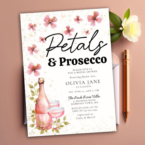 Boho Petals Prosecco Whimsical Flora Bridal Shower Invitation