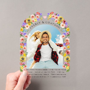 Boho Photo Arch Wildflower Bloom Wedding Acrylic Invitations