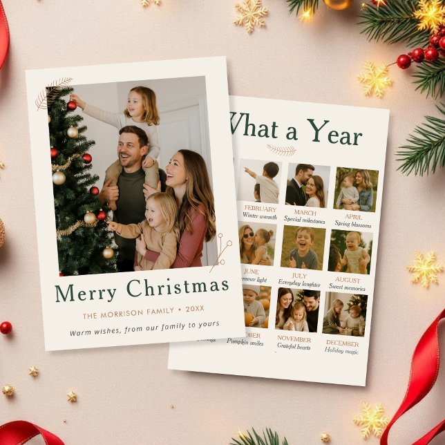 Boho Photo Collage What a Year Family Christmas  Holiday Card (Creator Uploaded)