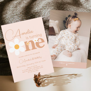 Boho Photo Daisy 1st Brithday Invitation