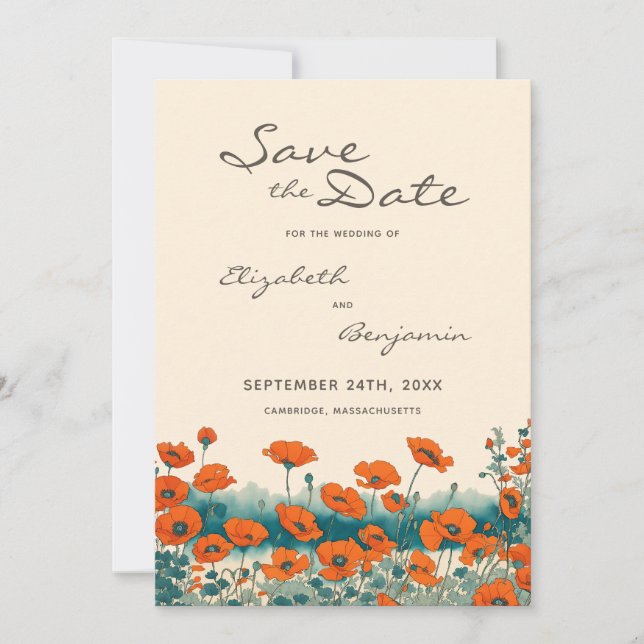 Boho Photo Floral Wildflower Rustic QR code Save The Date (Front)