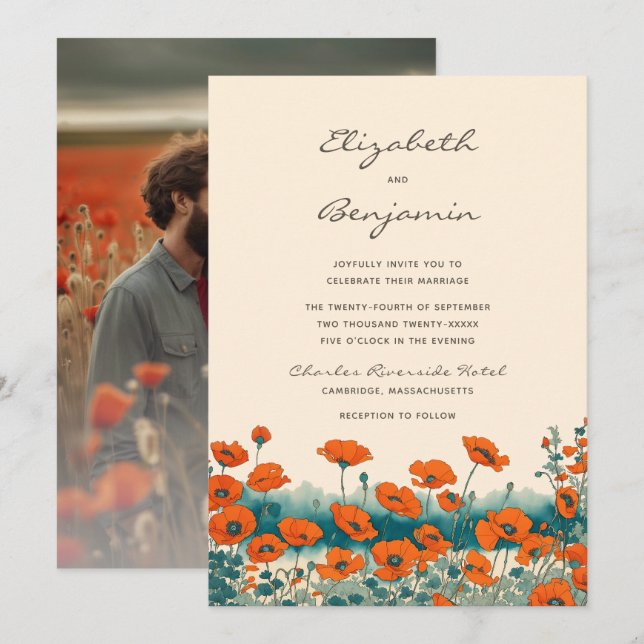 Boho Photo Floral Wildflower Wedding Invitation (Front/Back)