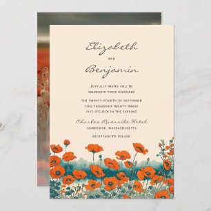 Boho Photo Floral Wildflower Wedding Invitation