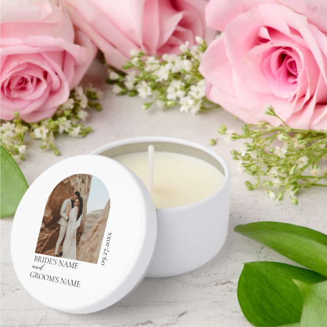 Boho Photo Minimalist Modern Simple Wedding Mini Candle Favors (Insitu (Wedding))