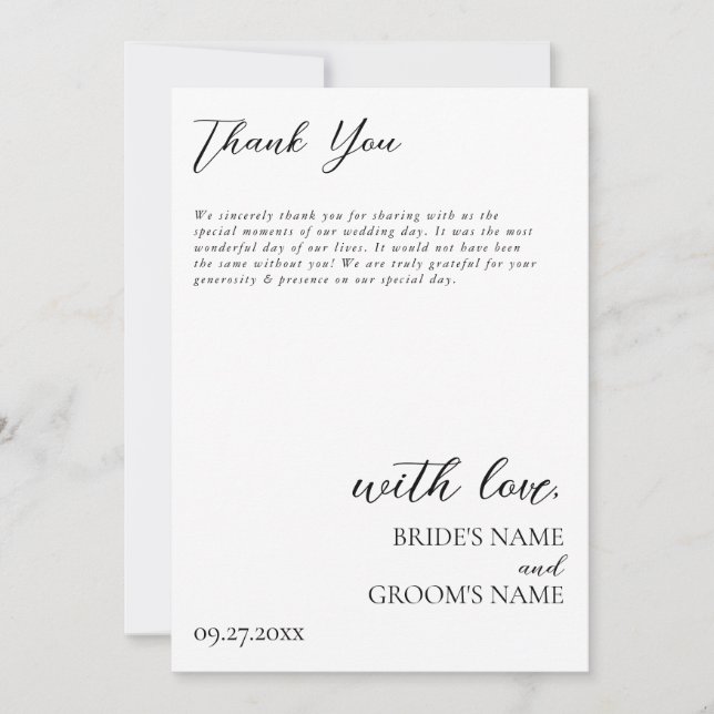 Boho Photo Minimalist Modern Simple Wedding Thank You Card (Front)