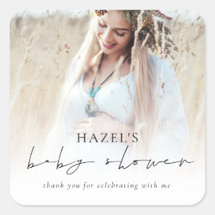 Boho Photo Overlay Script Baby Shower Thank You Square Sticker
