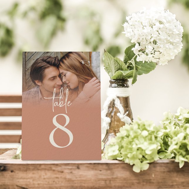 Boho Photo Overlay Terracotta Cream Table Number (Creator Uploaded)