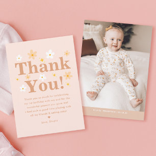 Boho Photo Pink Daisy Birthday Party Thank You Card