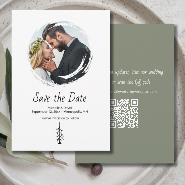 Boho Photo Rustic Sage Green Wedding Save The Date (Creator Uploaded)