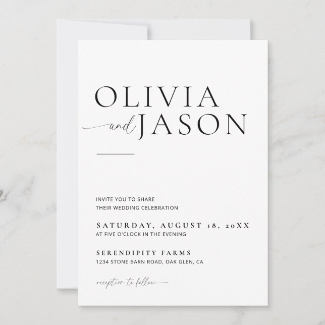 Boho Photo Wedding Invitation, Modern Minimalist Invitation (Front)
