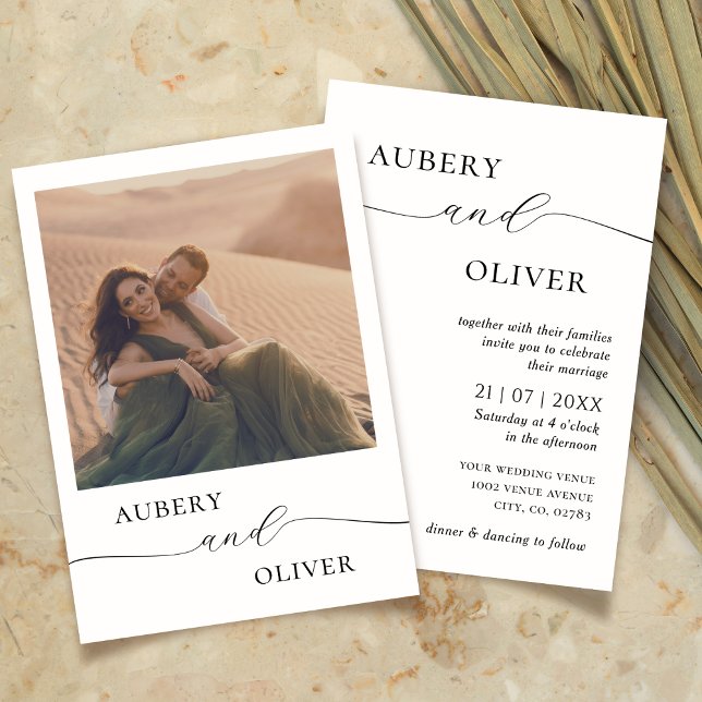 Boho Photo Wedding Invite Modern Elegant Script (Creator Uploaded)