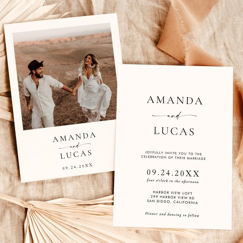 Boho Photo Wedding Invite  Modern Minimalist