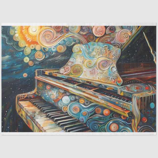 Boho Piano Painting Decoupage  Tissue Paper (Front)
