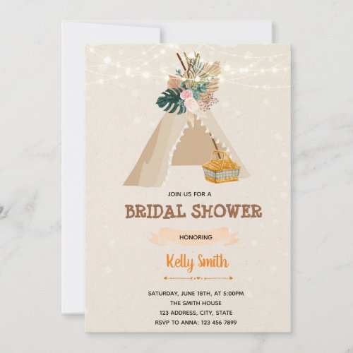 Boho picnic party bridal shower invitation