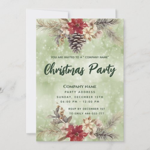 Boho Pine cone branch Christmas party corporate Invitation