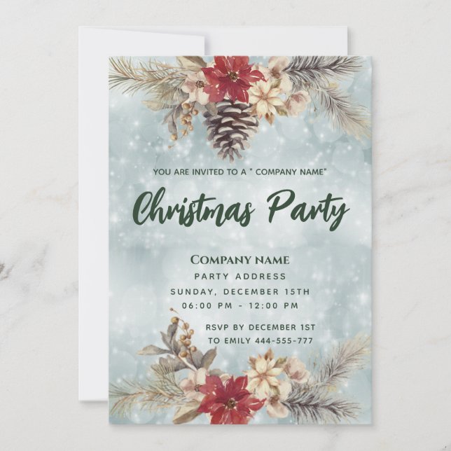 Boho Pine cone branch Christmas party corporate Invitation (Front)