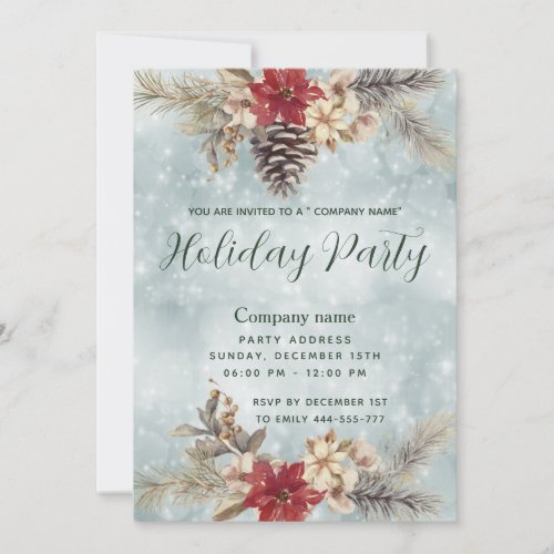 Boho Pine cone branch holiday party corporate Invitation
