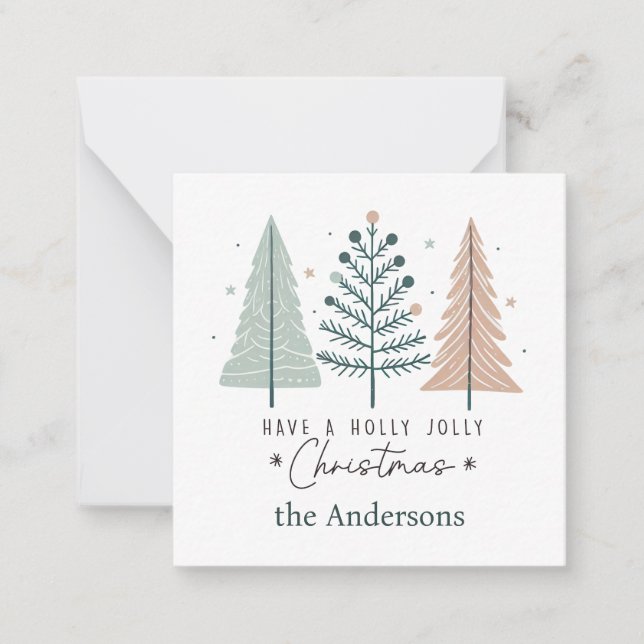 Boho Pine Tree Holly Jolly Christmas Enclosure Note Card (Front)