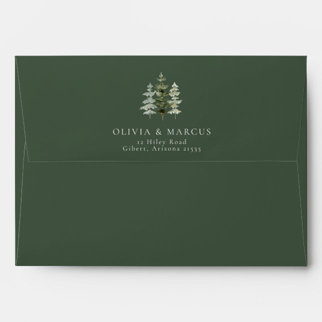 Boho Pine Tree Mountain Forest Elegant Wedding Envelope (Back (Top Flap))