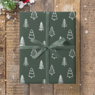 Boho Pine Trees Modern Christmas Minimalist Forest Wrapping Paper