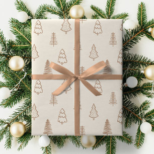 Boho Pine Trees Neutral Winter Minimalist Forest Wrapping Paper