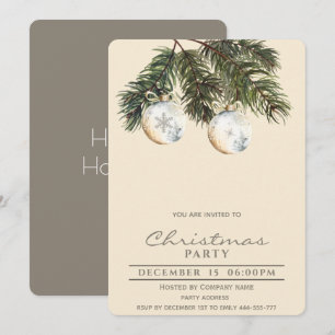 Boho pine watercolor Christmas balls Holiday Invitation
