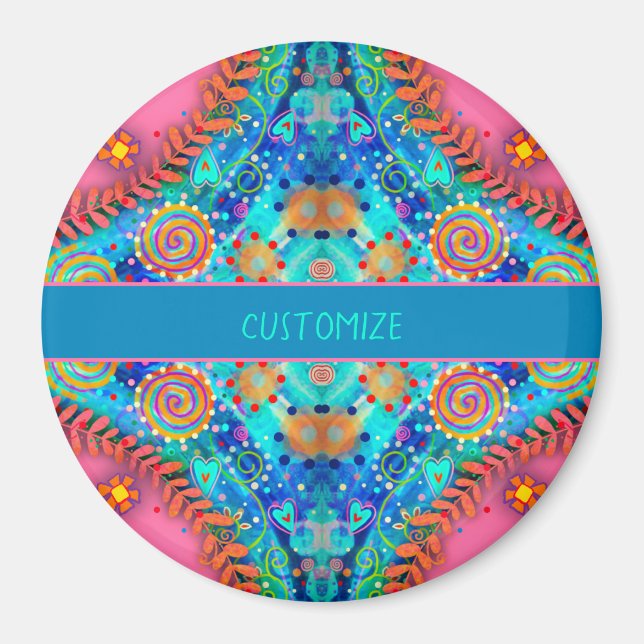 Boho Pink Abstract Personalized Inspirivity Magnet (Front)
