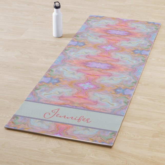 Boho Pink Abstract Pretty Pastel Swirls Yoga Mat (In Situ)
