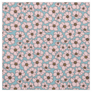 Boho Pink And Blue Floral  Fabric