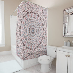 Boho Pink and Blue Mandala Pattern Shower Curtain
