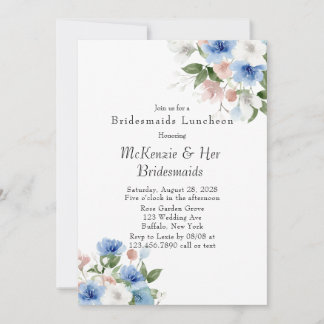 Boho Pink and Blue Peony Bridesmaids Luncheon Invitation
