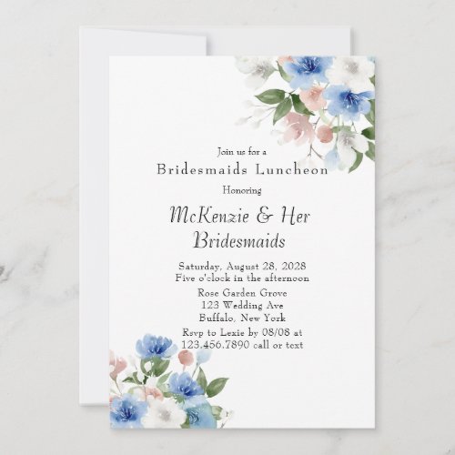 Boho Pink and Blue Peony Bridesmaids Luncheon Invitation