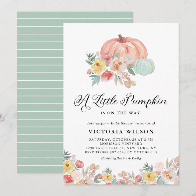 Boho Pink and Blue Pumpkins Autumn Baby Shower Invitation (Front/Back)