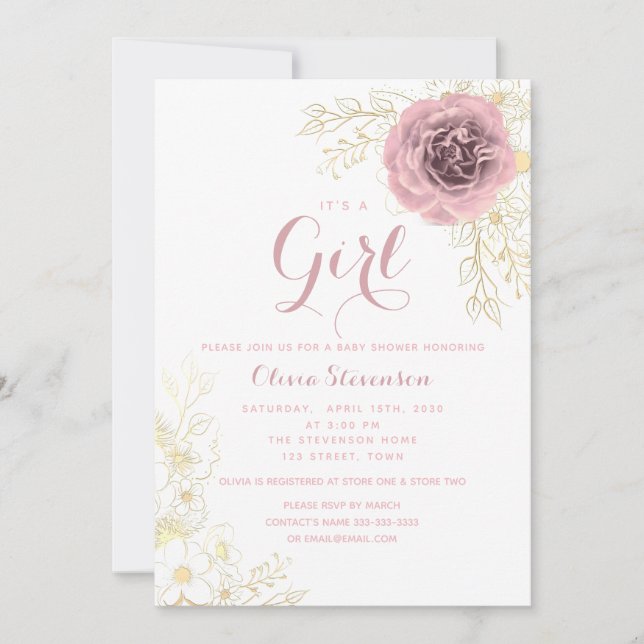 Boho Pink and Gold Baby Shower Invitation (Front)